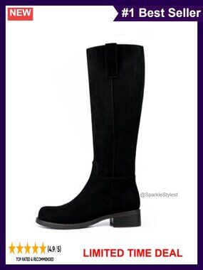 Knee High Boots Low Heel Flat Tall Boots Chunky Heel Round Toe Side Zipper